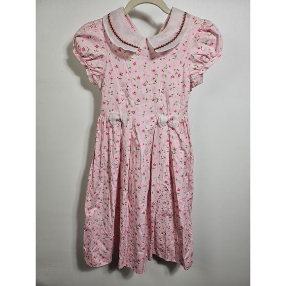 Copper Key Girl's Size 8 VTG Pink Floral Cotton Collared Dress - Picture 1 of 14